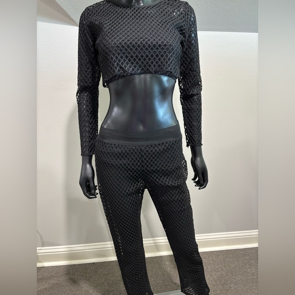 Other - Two piece net black crop top and pants medium new with tags great cover up